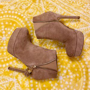 BEBE Beige Suede Tassel Booties SOLD